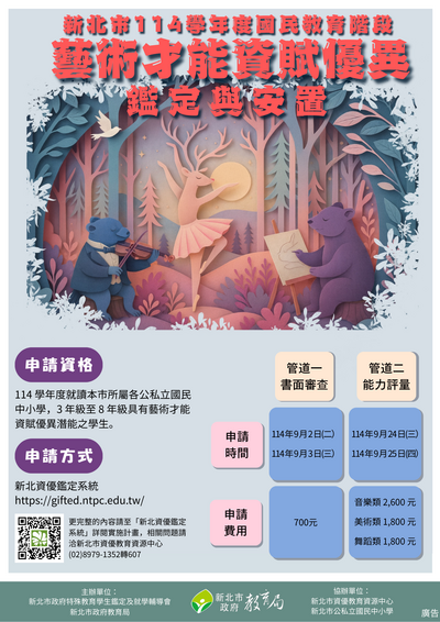 轉知 114學年度國教階段藝術才能資賦優異鑑定宣導海報圖片